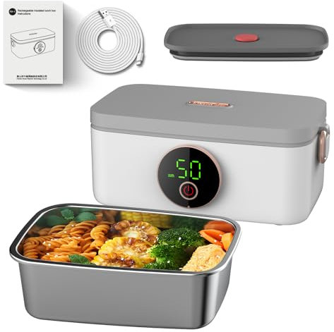 VVU&CCO Lonchera eléctrica inalámbrica, calentador de alimentos alimentado por pilas, autocalentamiento, lonchera eléctrica, calentador de alimentos, calentador de alimentos a batería, calor de larga