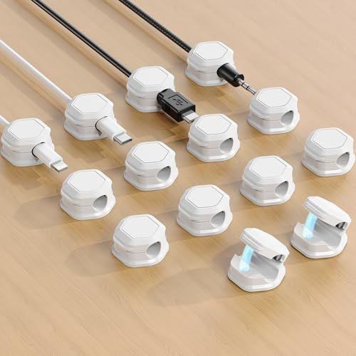 Kabelhalter – Magnetische Kabel-Clips – Kabelhalter für Nachttisch – Kabel-Organizer für Schreibtisch, Nachttisch, Handy-Ladegerät, Computer, Zuhause, Büro, Auto, Weiß, 14 Stück