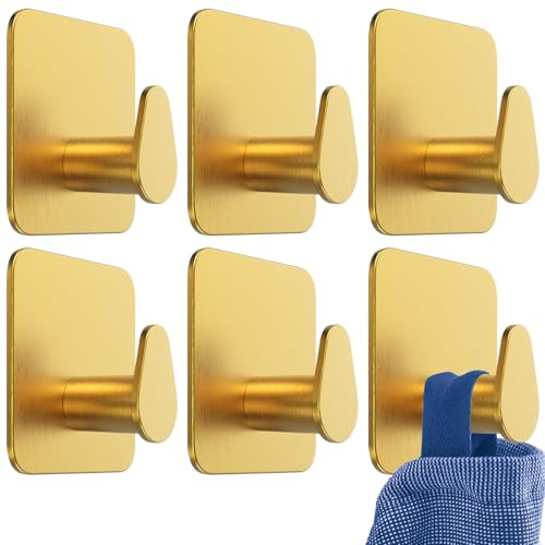4happy Handtuchhalter ohne Bohren 6 Stück, Oval, Fb. Gold | Handtuchhaken Bad Edelstahl rostfrei, wasserfeste Klebehaken, Haken selbstklebend, Wandhaken klassisch für Küche und Bad
