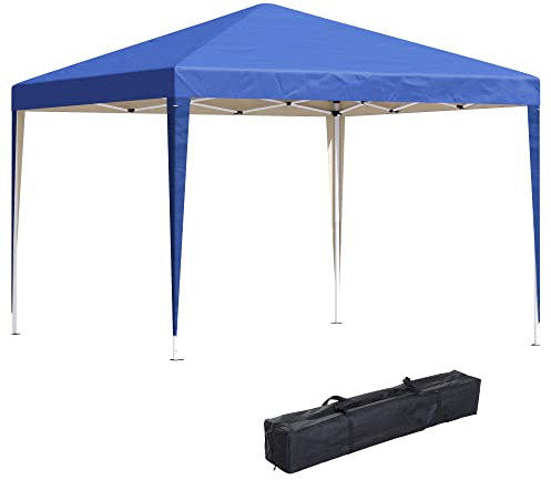 Outsunny Carpa Plegable Gazebo 3x3 m Cenador Plegable con Altura Ajustable en 3 Niveles Toldo Anti-UV y Bolsa de Transporte para Camping Fiestas Azul