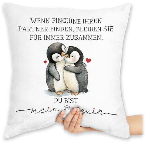 Shirtracer Kissen 40 x 40 cm - Wenn Pinguine ihren Partner Finden bleiben sie für Immer zusammen I Partner Geschenke Pärchen Jahrestag Geschenk Paare Weihnachten - 40 x 40 cm - Weiß