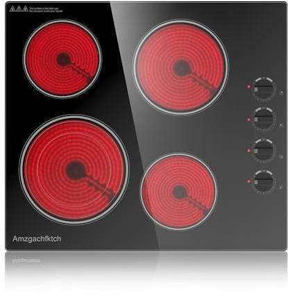 24 Built-In 4 Burner Electric Cooktop, Dual-Ring Burners, 6700W Radiant Stove Top with Knob Control, Residual Heat Indicator & Auto Shut Off, 220-240v Hardwire(No Plug)