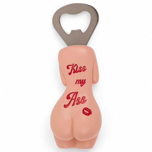 MIJOMA Flaschenöffner „Kiss my Ass“ – Lustiger Bieröffner mit Magnet, 11 cm, aus Polyresin & Metall