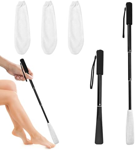 Fußwaschbürste mit Stiel Einstellbar Fußbürste Dusche Zehenbürste Fußbürste mit Handtuch Zehenreiniger Zehenreinigungsbürste Fußreinigungsbürste fur Senioren