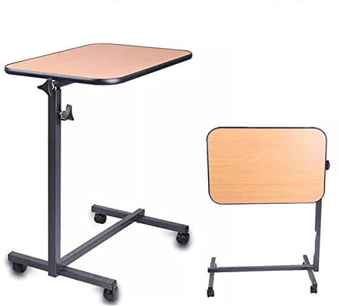 GUHPZA Table D'Appoint De Lit, Table De Lit D'Hôpital avec roulettes, Table À Plateau Roulant, Table pour Ordinateur Portable, Hauteur Réglable, Plateau Inclinable - pour Lire,