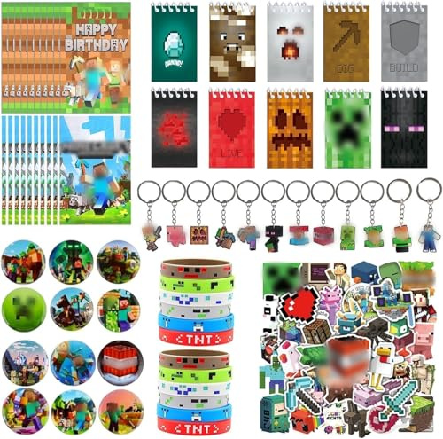 EKKONG Confezione da 116 sacchetti per feste, con braccialetto in silicone, adesivi, portachiavi, quaderni, decorazioni di compleanno per bambini