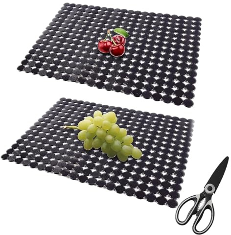 Spülbeckeneinlage, 2 Stück Spülbeckenmatte, 30 x 40 cm Spülmatte, PET Zuschneidbar Spülbeckeneinlage, Abtropfmatte, Blanco Spüle Zubehör, Mit Schere, Für Keramik/Edelstahl Spülen (Schwarz)