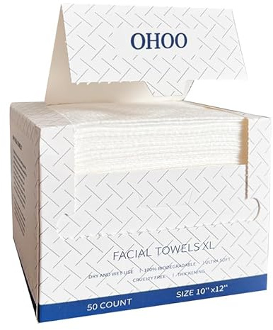 Disposable Face Towels 10×12 Makeup Remover and Clean Soft and Thick Dry Wipes Facial Tissue XL Towelettes 50 Count