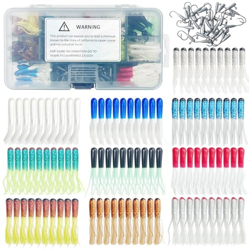 L PATTERN Crappie Tub Bait Set, 131/61 st fiskedrag med jigghuvud Crappie tube bete, gummibete, jiggar för abborre, öring, set om 131 st