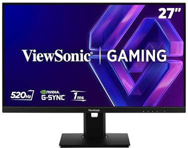 ViewSonic XG2737 Gaming Monitor 27 Zoll 520 Hz, Full HD 1920p x 1080p, 1 ms, IPS, Rahmenlos, G-Sync FreeSync Kompatibel, HDR10, Ergonomisch, Flimmerfrei, 2 x HDMI, DP