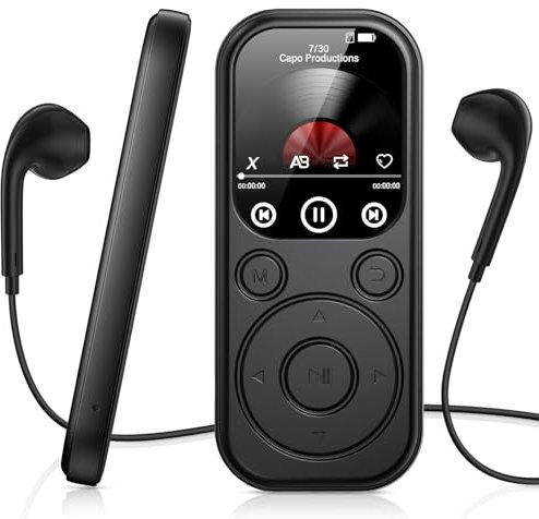 RWSRW 128GB MP3 Player Bluetooth 5.4, Ultra Slim Musik-Player mit 2.0 Zoll IPS Farbbildschirm, Mini Musik Player mit Photo Viewer, Video Play, FM Radio, Voice Recorder, E-Book Reader, Sport, Schwarz