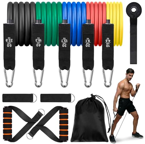 CIRULLI Elastici Fitness,5 bande di resistenza per l'allenamento della forza, Elastico fitness con ancoraggio alla porta, bande di resistenza per la costruzione muscolare, Il pilates e lo yoga