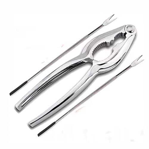 Tongs Kitchen Seafood Tools Set Leg Sheller with 2Pcs Stainless Steel Forks and 1Pc Alloy Lobster Crab Nut Shellfish Lobster Leg Opener Heavy Duty Kitchen Set Mini Tongs (Silver, One Size)