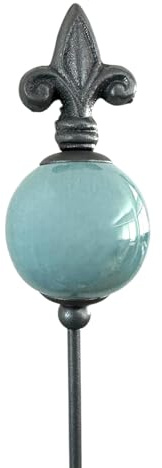 naninoa Metall Stecker französische Lilie. Gartenstecker mit Keramik-Kugel. Gartendeko Gartenverzierung. blau Aqua 80 cm.