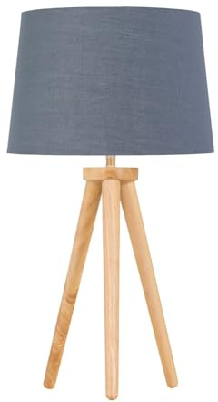 Voyage - Light Oak Table Lamp or Bedside Light with Grey & Gold Shade
