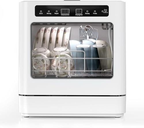 800 W - Mini lave-vaisselle portable - Avec 6 programmes et réservoir d'eau de 6 l - Avec couvercle semi-transparent et affichage LED - Parfait pour les petits salons