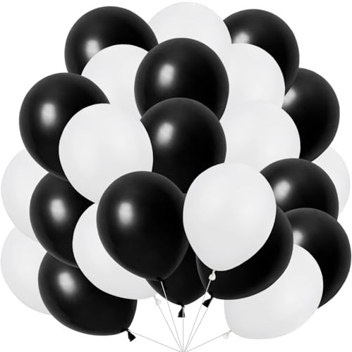 60 Stück Luftballons Schwarz Weiß, 12 Zoll Helium Luftballons Matt Weiß Schwarz Latex Ballons Partyballon fur Geburtstag Hochzeit Jahrestag Abschlussfeier Babydusche Party Deko