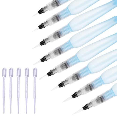 12 Stück Wasserpinsel Stifte, Aquarell Pinselstifte Blaue Kunststoff Leerer Wasserpinselstift mit Befüllbarer Wassertank Spitzer Malpinsel für Aquarellkunst und Malerei, Anfängermalerei