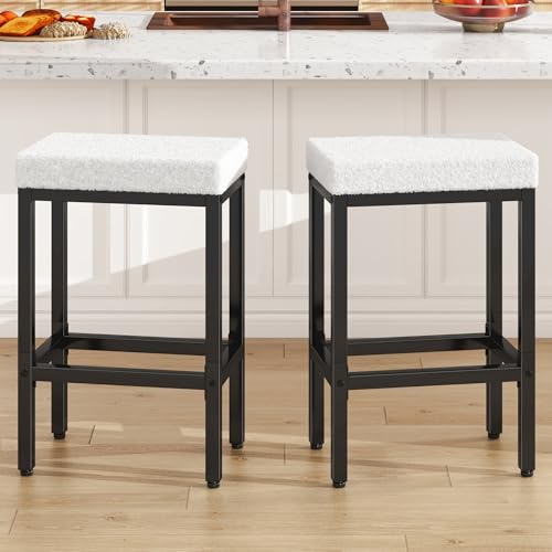YMYNY Taburetes Altos de Cocina, 66 cm Taburete Cocina Alto, Blancos Taburetes de Bar con Pata de Metal, Silla Alta para Isla Cocina, HBS514W
