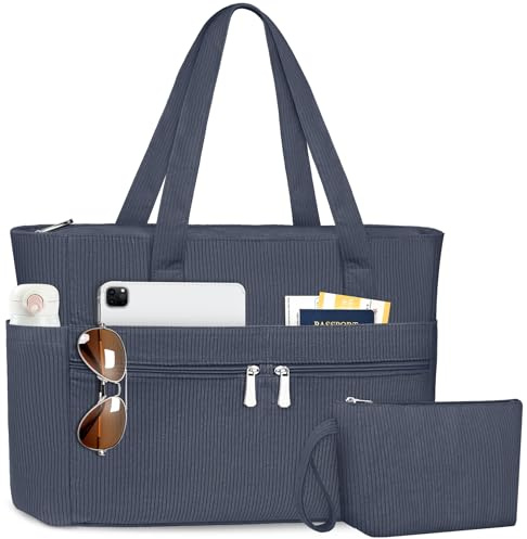 LUROON Cord Tasche Damen Groß, Laptoptasche 15,6 Zoll Leichte Handtasche Damen Groß Shopper Tasche Arbeitstasche Tote Bag Lehrertasche Schultasche für Uni Arbeit Schule Reisen