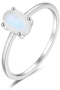 Wycian Freundschaftsringe Best Friends Mondstein Ring Weißgold 9K Au375 Ovale Form Größe 62 (19.7) Vorsteckring für Damen Einfach Schmuck Geschenk
