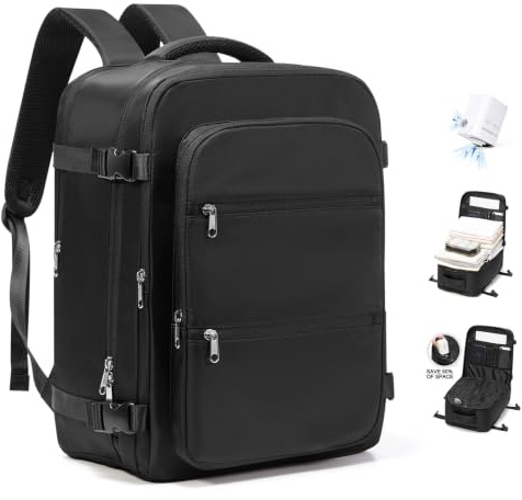 VENATIN Zaino Ryanair 40x30x20 Sottovuoto con pompa,Wizzair Sottovuoto da viaggio Bagaglio a Mano con compressione sottovuoto,Zaino Donna Zaino Casual Laptop 14 Pollici,Nero