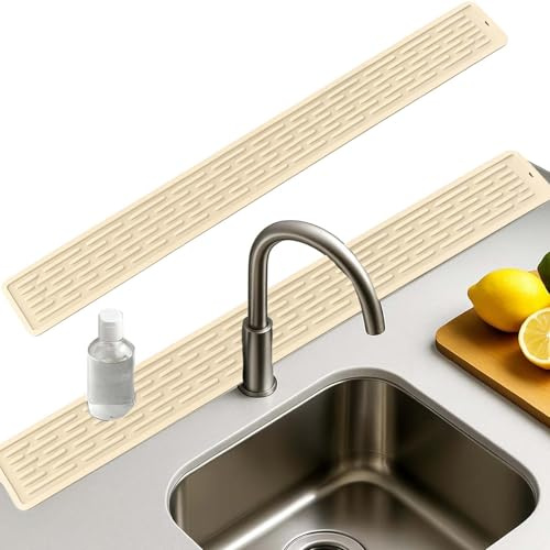 Sink Splash Guard, Faucet Mat for Kitchen Sink, Sink Protector Mat, Long 80 cm, Wide 5.5 cm, Ideal for Bathroom and Kitchen Use, Perfect for Family Households (Light Yellow)