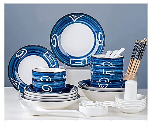 LJTHUU Services de Table en Porcelaine, Ensembles d'assiettes et de Bols, Service de Table en céramique Moderne, Service pour 8 à 12 Personnes, Style Japonais, Ensembles d'assiettes et de Bols,
