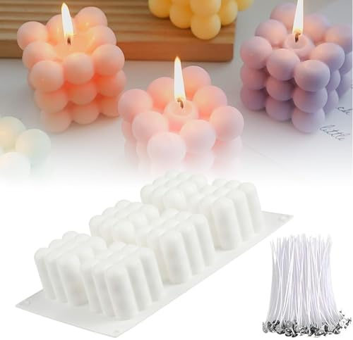 Bubble Kerzen Silikonform, 3D Silikonformen Gießformen Kerzenformen zum Gießen Kerzen Selber Machen Set, DIY 6 Hohlräum Bubble Silikonform Kerze, Gelee, Schokolade, Seife, Kerzenformen Zum Gießen