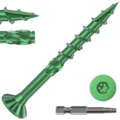 Valorada 50Pcs Decking Screws 4.2 x 41mm, Wood Screws | Outdoor Heavy-Duty Screw, Torx Drive, Green Rust Resistant Epoxy Coated with T25 Star Drive Bit