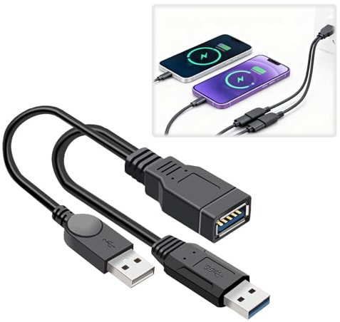 Câble USB 3.0 Y Splitter – Répartiteur USB A Femelle vers 2 USB A Mâle – Doubleur Câble d'extension Femelle vers 2 Mâle pour Alimentation Supplémentaire et Transfert de Données PC Téléphone (35 cm