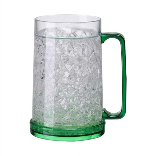 Tazas de cerveza para congelador, tazas de hielo heladas de gel transparente de doble pared con gel, taza de cerveza congelada de plástico con asa, vasos de plástico aislados de doble pared, taza de