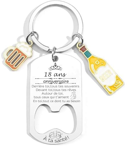 YUANSI Porte-Clés pour 18 Anniversaire,18 ans Cadeau Décapsuleur Personnalisé - Porte-clés Anniversaire 18 ans Garcon Idée Cadeau 18 Homme et Femme Porte-clés Original Homme