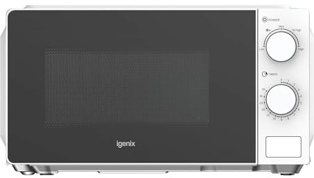 Igenix 20L 700W White Manual Microwave - 5 Levels, Defrost Setting, 35 Min Timer, Push Button Door, 255mm Turntable - IGMS02071W