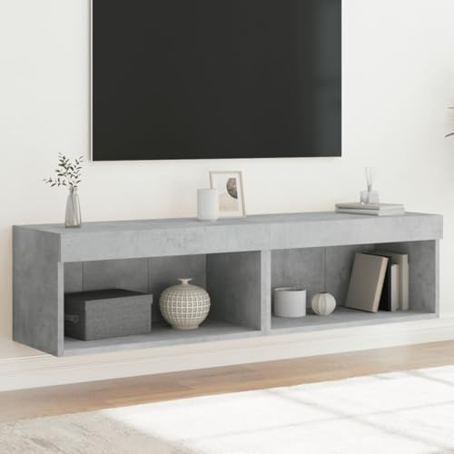 Teenpull Lot de 2 meubles TV avec lumières LED - Gris béton - 60 x 30 x 30 cm - Montage mural - Design moderne - Pour salon et chambre à coucher