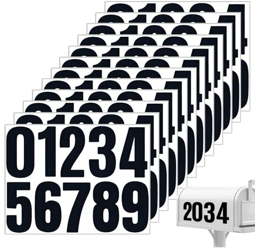 12 Blatt 0 bis 9 Zahlen Aufkleber, 10 cm Schwarz Hausnummer Klebend, Klebezahlen Wetterfest, Große Zahlen Sticker für Postkasten, Schilder,Hausnummern, Mülltonnen (Schwarz V)