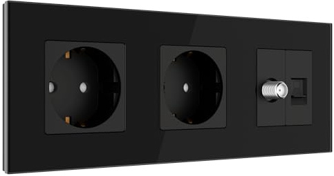 PULSAR Sat Dose/CAT6 Netzwerkdose/Steckdose Unterputz Antennendose/LAN | Sat Dose/CAT6 Netzwerkdose/Steckdose Unterputz 3-Fach Schwarz, Antennendose mit LAN/RJ45 Dose, Wandsteckdose