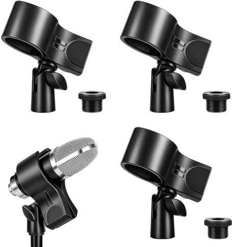Sliner 3 Pcs Large Black Microphone Clips Adjustable Mic Holder for Microphones with Outer Diameter Range 1.26 from 2.3, with 5/8 Male to 3/8 Female Screw Adapter Mic Clip for Stand Accessories