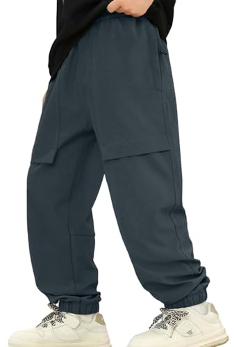 Pantaloni da jogging da uomo e ragazzo, invernali, foderati, in pile, antivento, per bambini e ragazzi, grigio., 13- 14 anni