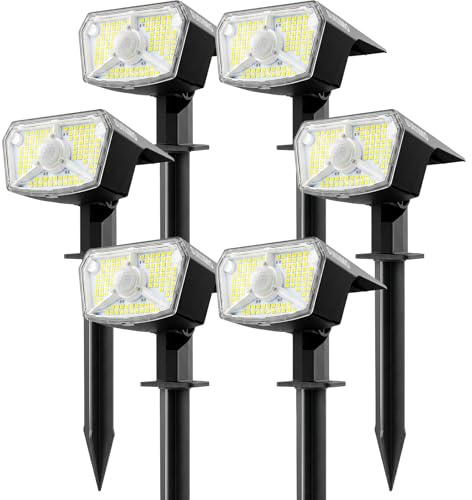 SUNNMO Spot Solaire Exterieur Detecteur de Mouvement, Lot de 6 Lampe Solaire Exterieur Jardin Puissante 104LED 3 Modes, Lumiere Solaire Exterieur Étanche IP65, Eclairage Exterieur Solaire Blanc Froid