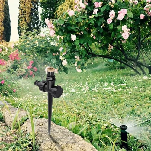 Lot de 2 arroseurs de pelouse rotatifs à 360 ° pour jardin, multi-réglables, avec pointes en plastique, couverture noire ou verte (noir)