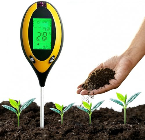 LGZIN Misuratore PH Terreno 4 in 1, Igrometro Piante Multifunzionale con umidità/PH/Temperatura/Luce Solare, Misuratore umidità Terreno, Tester del Suolo per Giardino, Serra, Prato, Agricoltura