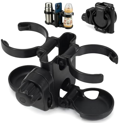 3-in-1 Universeller Getränkehalter für Kinderwagen, Faltbarer Doppel-Cupholder mit Handyhalter, Kompatibel mit ABC Design, Cybex, Hauck und Weiteren Marken