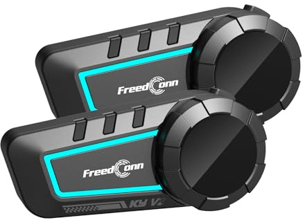 FreedConn KY V2 Motorbike Helmet Bluetooth 6.0 Headset, Dual-Channel Mix, Music Sharing, 500m 2-Way Motorcycle Intercom, Smart Noise Reduction, Dual Phone Connection, Voice Assistant, 2 Pack