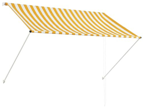 hliofuir Einziehbare Markise 200x150 cm Gelb Weiß | Klemmmarkise Balkon ohne Bohren | Gelenkarmmarkise manuell Kurbelmarkise wetterbeständig | Sonnenschutz Terrasse Garten Fenster