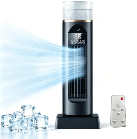 Ventilateur De Climatisation - Ventilateurs De Refroidissement Soufflant De l'Air Froid | Humidificateur à Évaporation Silencieux Avec Minuterie Et Télécommande Pour Chambre à Coucher, Dortoir，Noir