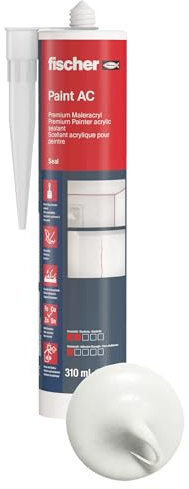 fischer Premium Maleracryl Paint AC, geruchsneutrale und dehnfähige Dichtmasse für innen und außen, Fugenmasse für Anschlussfugen, guter Schutz vor Rissbildung und Verfärbung, 310 ml, weiß