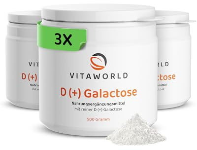 3x D(+) Galactose - 3 Dosen Galactose Pulver (je 500g) - 120-Tagesvorrat - wichtige Energiequelle - Einfachzucker für das Gehirn - ohne Zusätze, vegetarisch, glutenfrei und laktosefrei - vitaworld