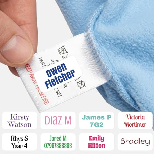 Funky Labels Stick-On Name Labels for Clothes – 60 Personalised Peel & Stick Tags – No Iron, Waterproof, Tumble Dryer Safe – Name Stickers for School Uniforms, Nursery, Bottles & Care Homes
