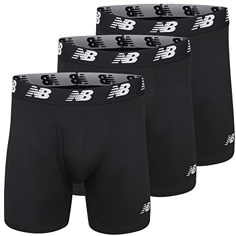 New Balance Men's Performance Boxer Briefs with Fly, Breathable Stretch Underwear, Moisture Wicking, Soft Waistband (3 Pack), Black/Black/Black, Small